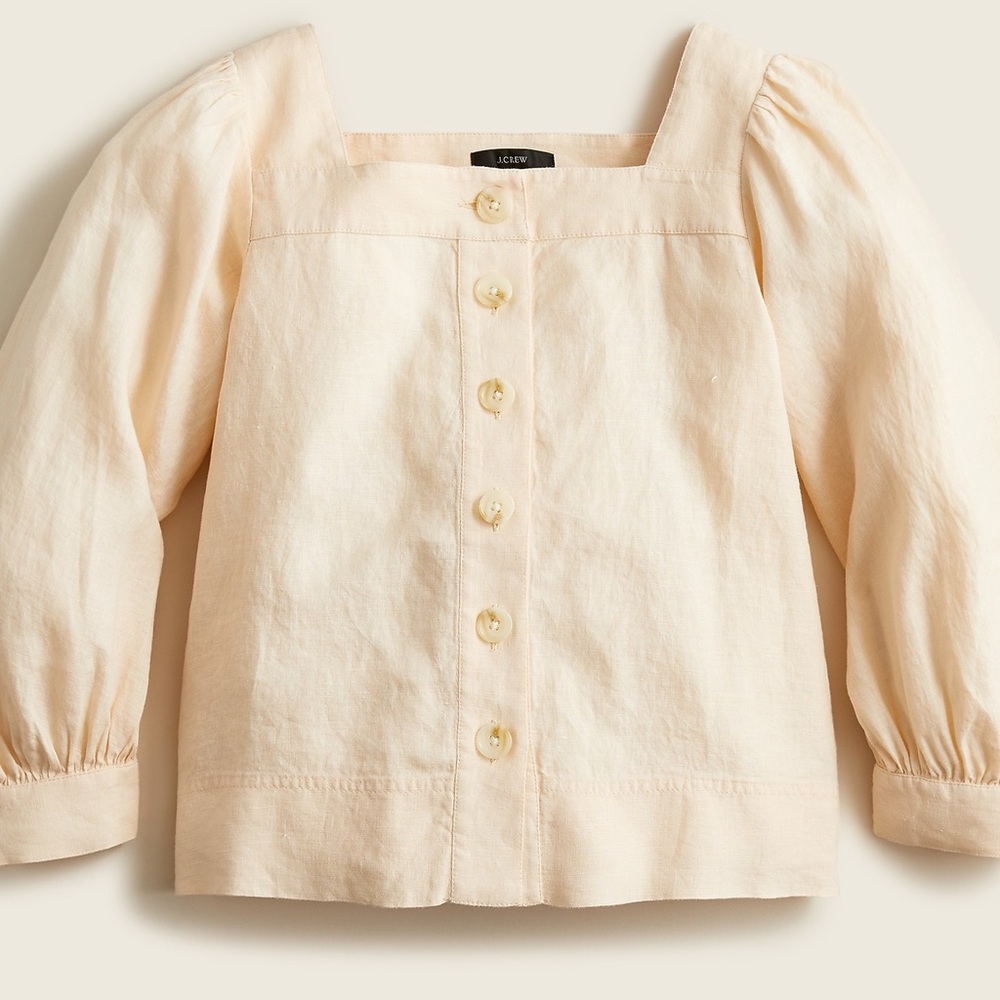 NWOT J. Crew 100% Linen Squareneck button-front  Chic Peach Button-Up Blouse XL
